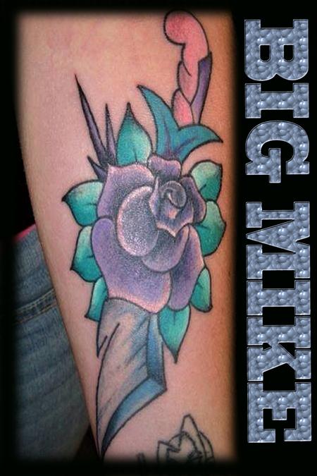 Tattoos - Purple Rose & Butcher Knife - 130873